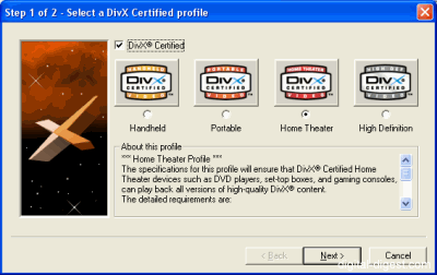 DivX 5.2.x - Profiles Setup - Step 1