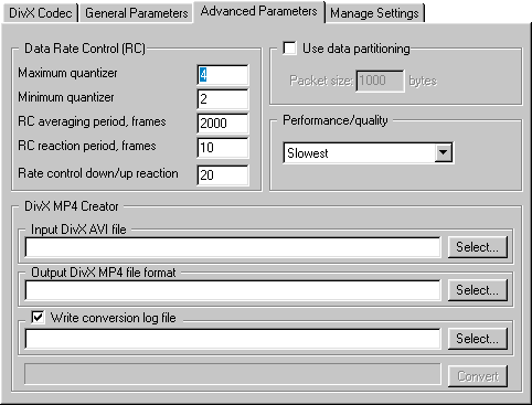 DivX 5.0.x - Advanced Parameters Setup