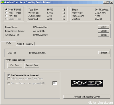 GKnot - Save & Encode - Encoding Control Panel