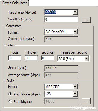 XviD: Bitrate Calculator