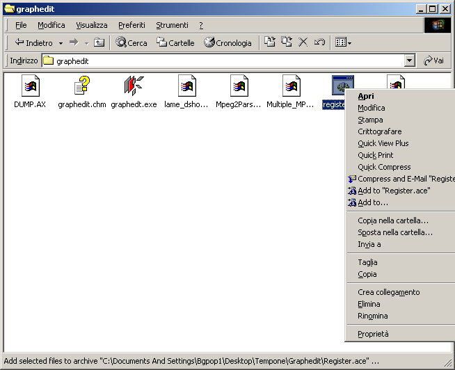 Ora Registriamo i filtri activeX e Graphedit